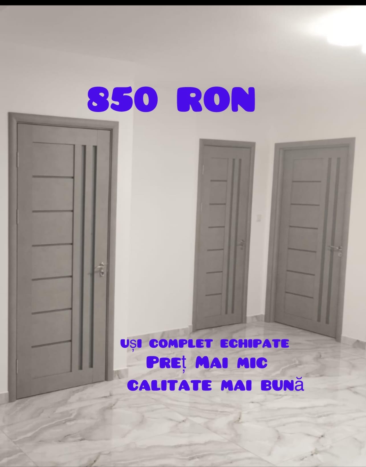 Usa lemn+mdf s1 850LEI, complet echipata.Contine toc extensibil, doua randuri de blanele, feronerie, balamale.