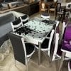Masă scaune Suceava – masă extensibilă cu sticlă print + 6 scaune la bucatarie sau in camere la apartamente sau case.