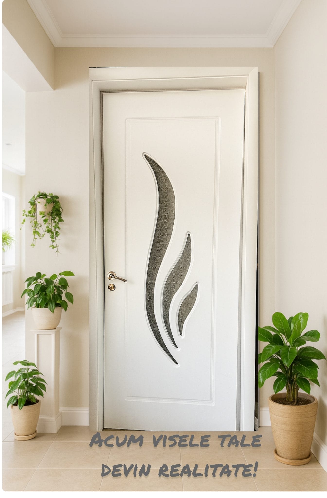 Ușă interior Suceava albă cu sticlă sablată – toc extensibil inclus